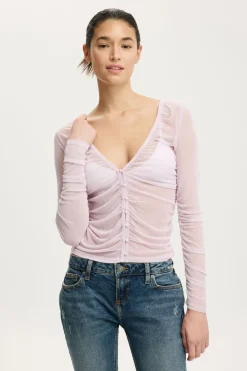 Alix Mesh Button Through Long Sleeve