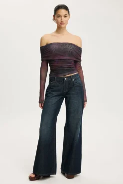 Ashley Off Shoulder Mesh Long Sleeve Top