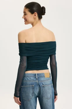 Ashley Off Shoulder Mesh Long Sleeve Top