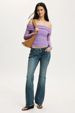 Ashley Off Shoulder Mesh Long Sleeve Top