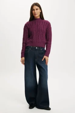 Boxy Mock Neck Knit Sweater