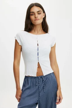 Button Detail Cap Sleeve Top