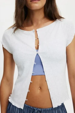 Button Detail Cap Sleeve Top