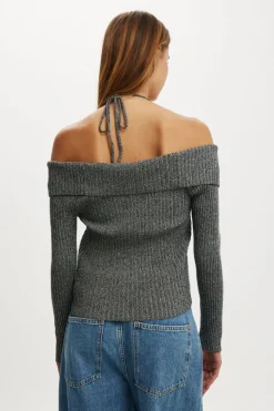 Button Down Off Shoulder Knit