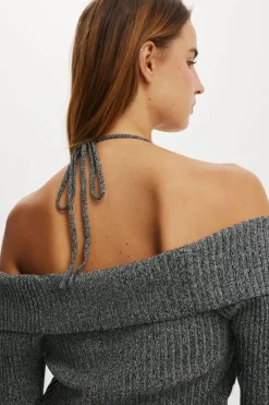 Button Down Off Shoulder Knit