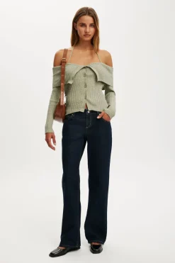 Button Down Off Shoulder Knit