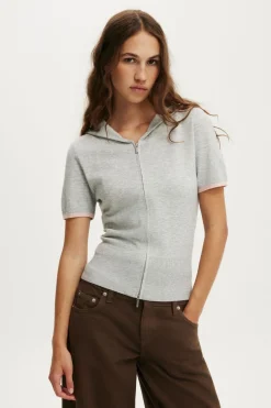 Cap Slv Sara Hooded Zip Knit