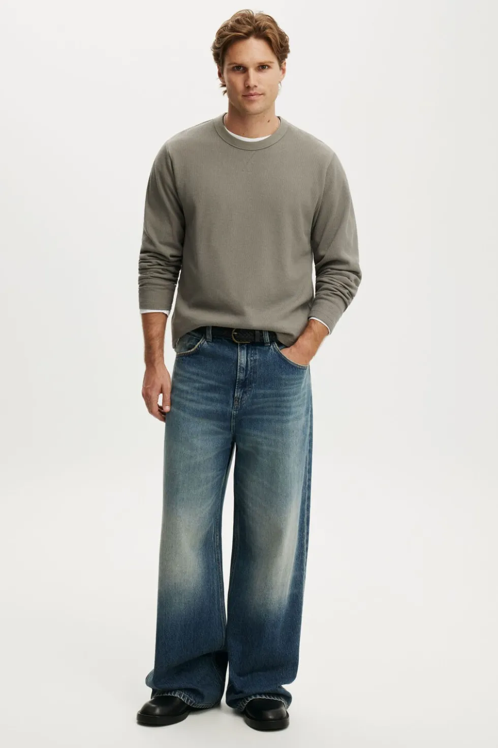 Cropped Fit Textured Long Sleeve