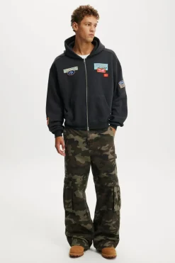Cropped Zip Up Graphic Hoodie