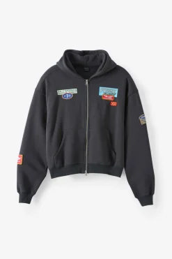 Cropped Zip Up Graphic Hoodie