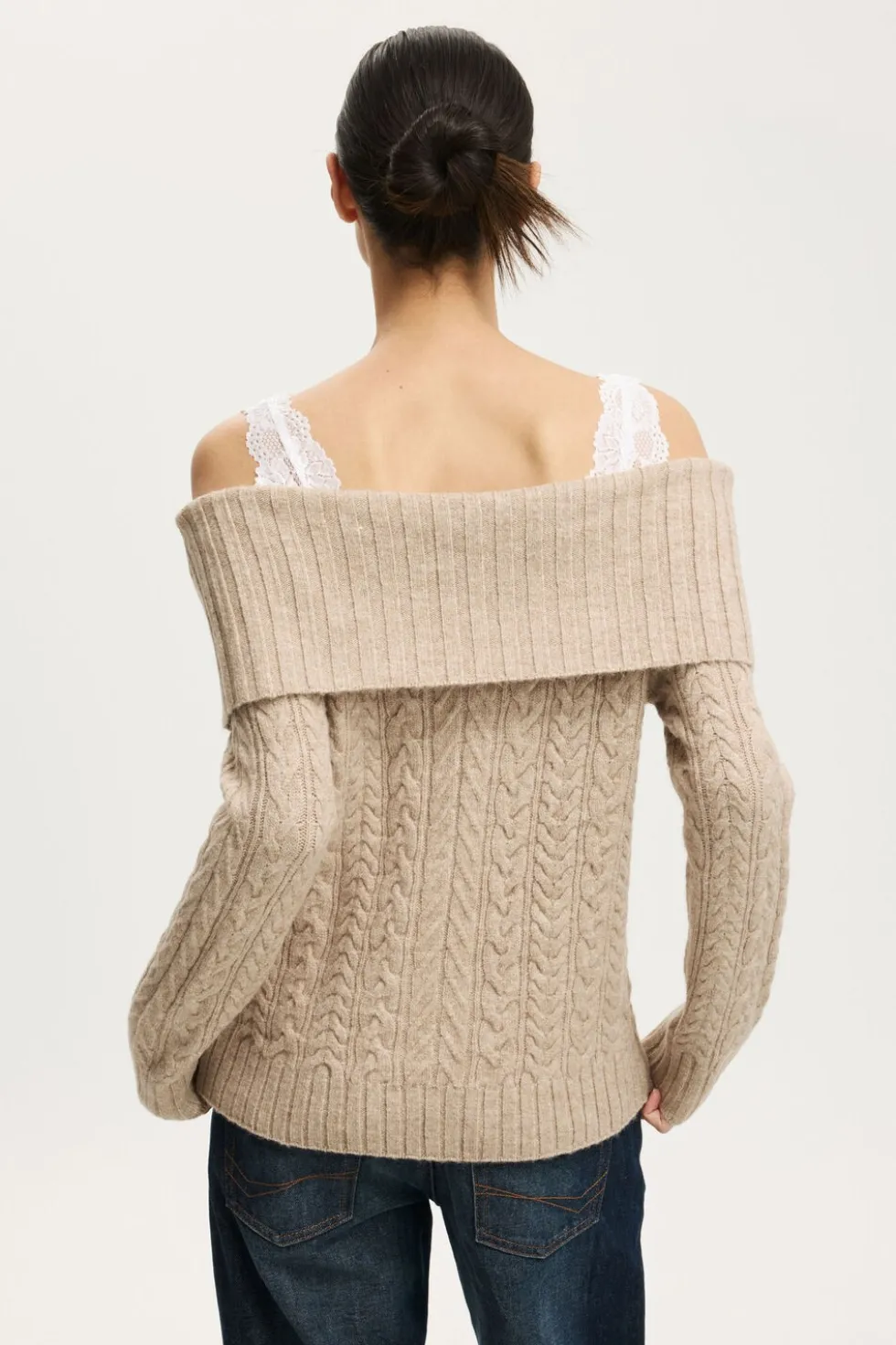 Fluffy Cable Off Shoulder Knit