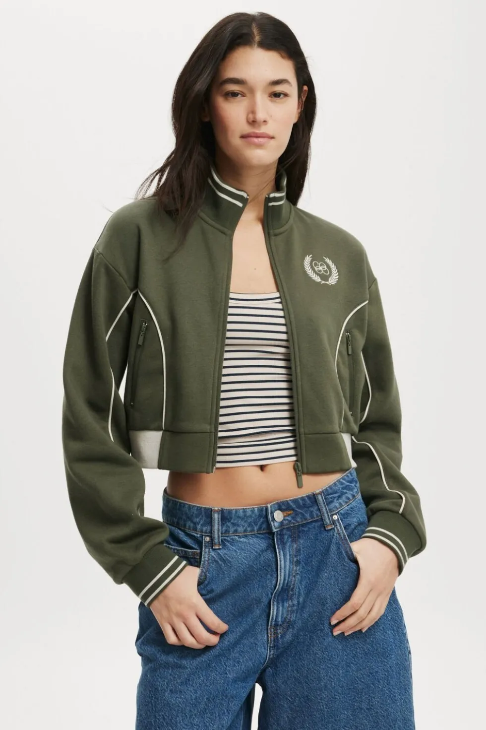 Graphic Cropped Zip Through
