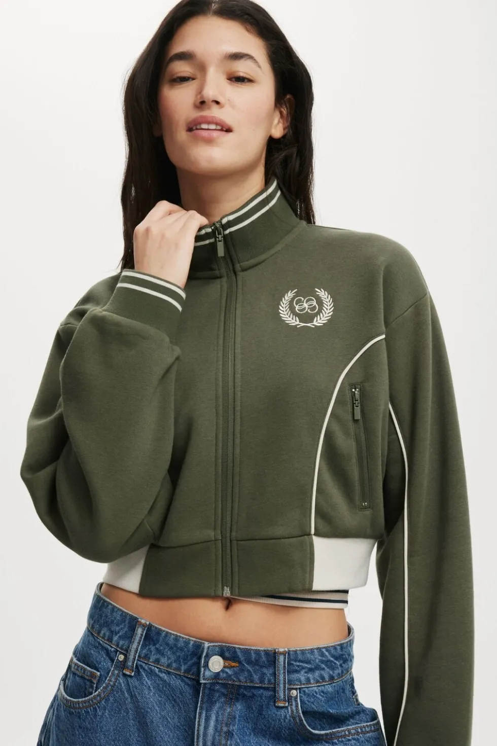 Graphic Cropped Zip Through