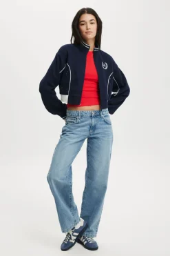 Graphic Cropped Zip Through