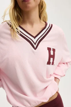 Harvard Waffle V Neck Sleep Sweater