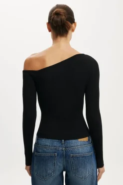 One Shoulder Henley Knit