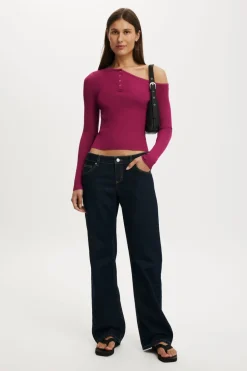 One Shoulder Henley Knit