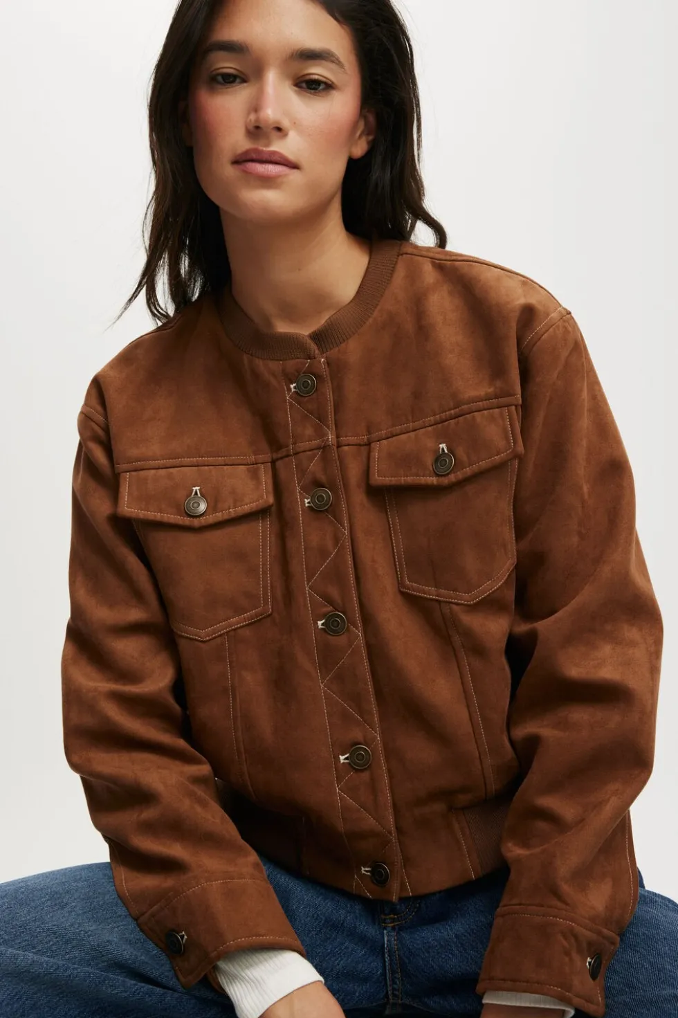 Sophia Faux Suede Utility Bomber