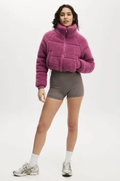 The Mother Puffer Cropped Sherpa Jacket