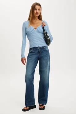 Two Tone Rib Keyhole Knit