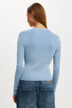 Two Tone Rib Keyhole Knit