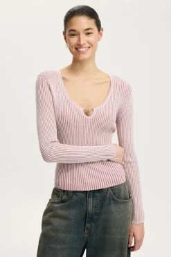 Two Tone Rib Keyhole Knit