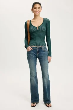 Two Tone Rib Keyhole Knit