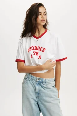 V Neck Boxy Crop Graphic Tee