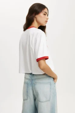 V Neck Boxy Crop Graphic Tee